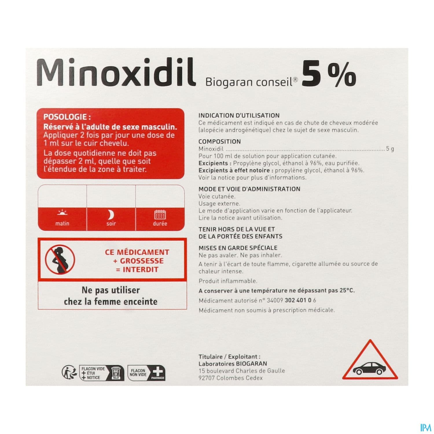 Minoxidil Biogaran Conseil 5% Solution Pour Application Cutanee 60ml X3