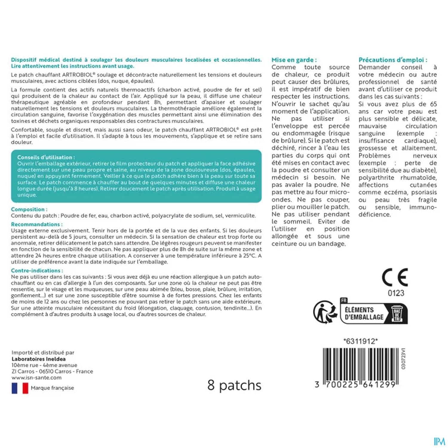 ISN ARTROBIOL PATCH CHAUFFANT X8
