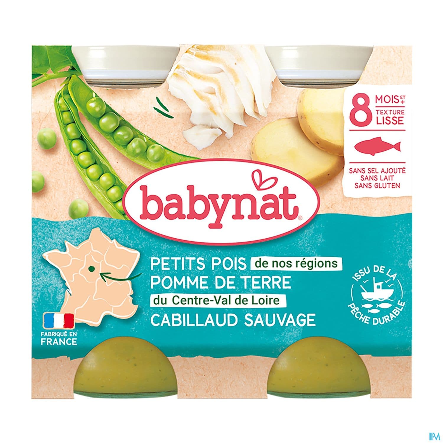 Babybio Babynat Petits Pois Pomme De Terre Du Centre Val De Loire Cabillaud Sauvage 8m 200g X2