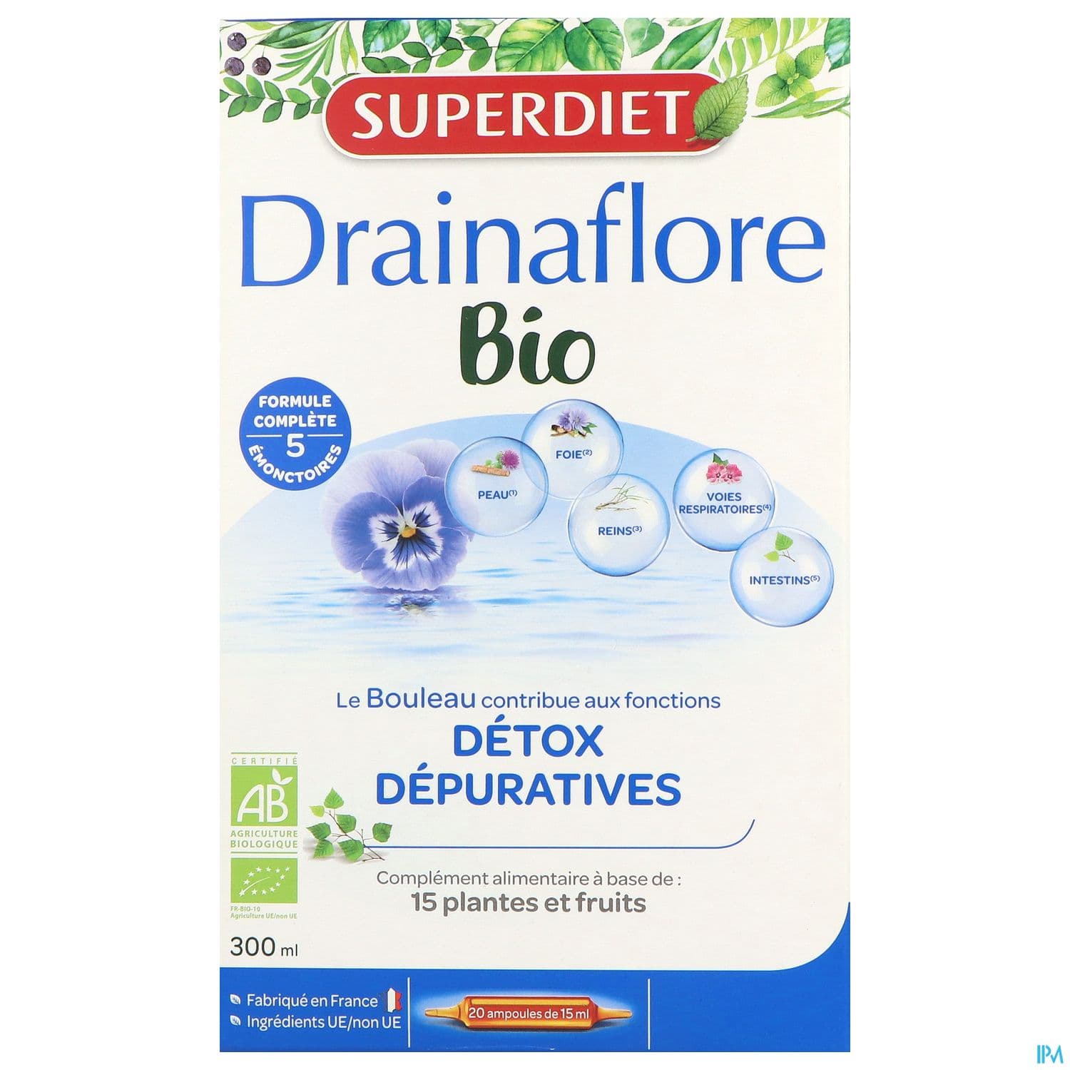 Superdiet Drainaflore Bio Ampoule Buvable 15ml 20