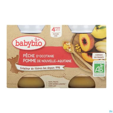 BABYBIO PECHE/POMME 2X130G