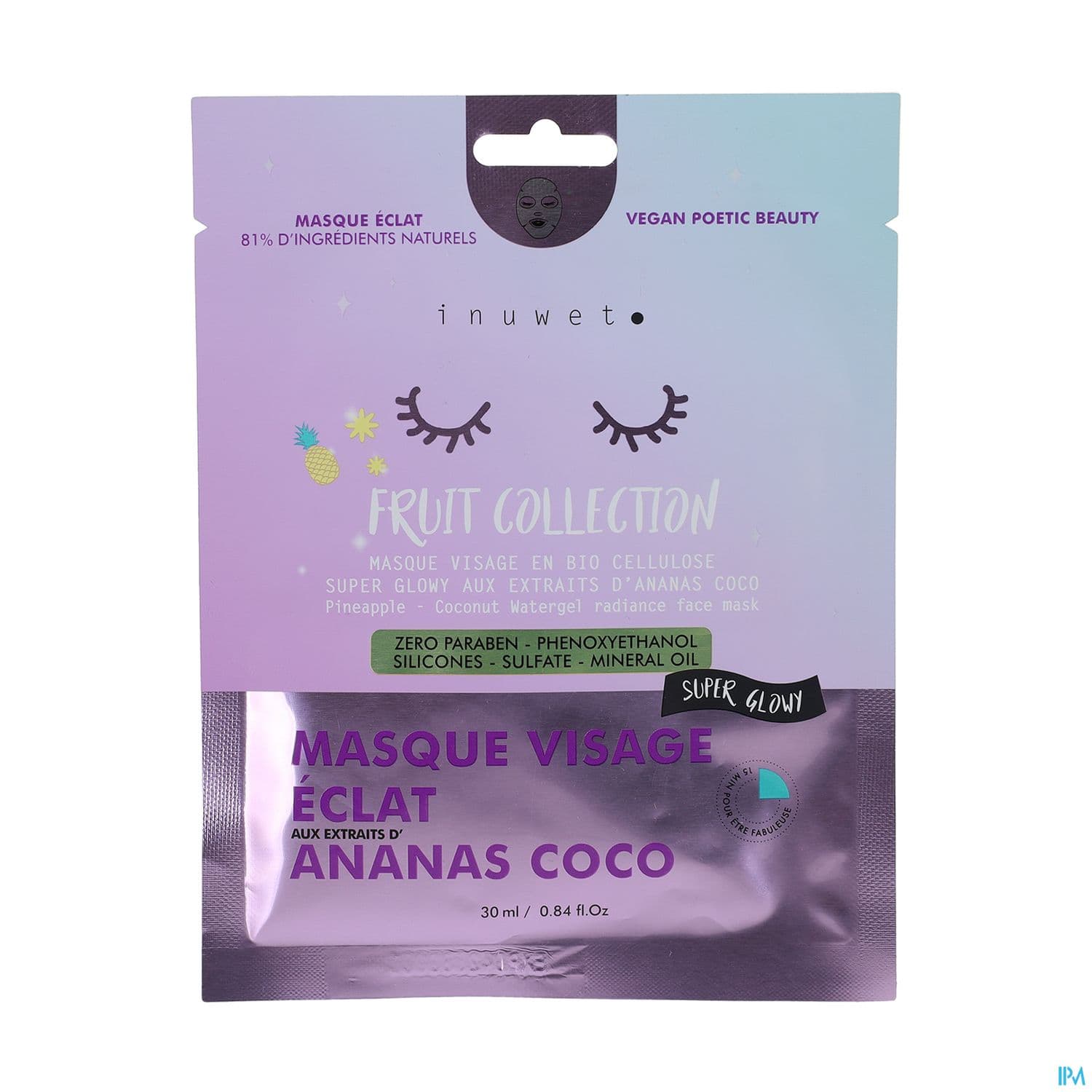 Inuwet Masque Visage Fruit Collection Hydratation Ananas Coco 30ml