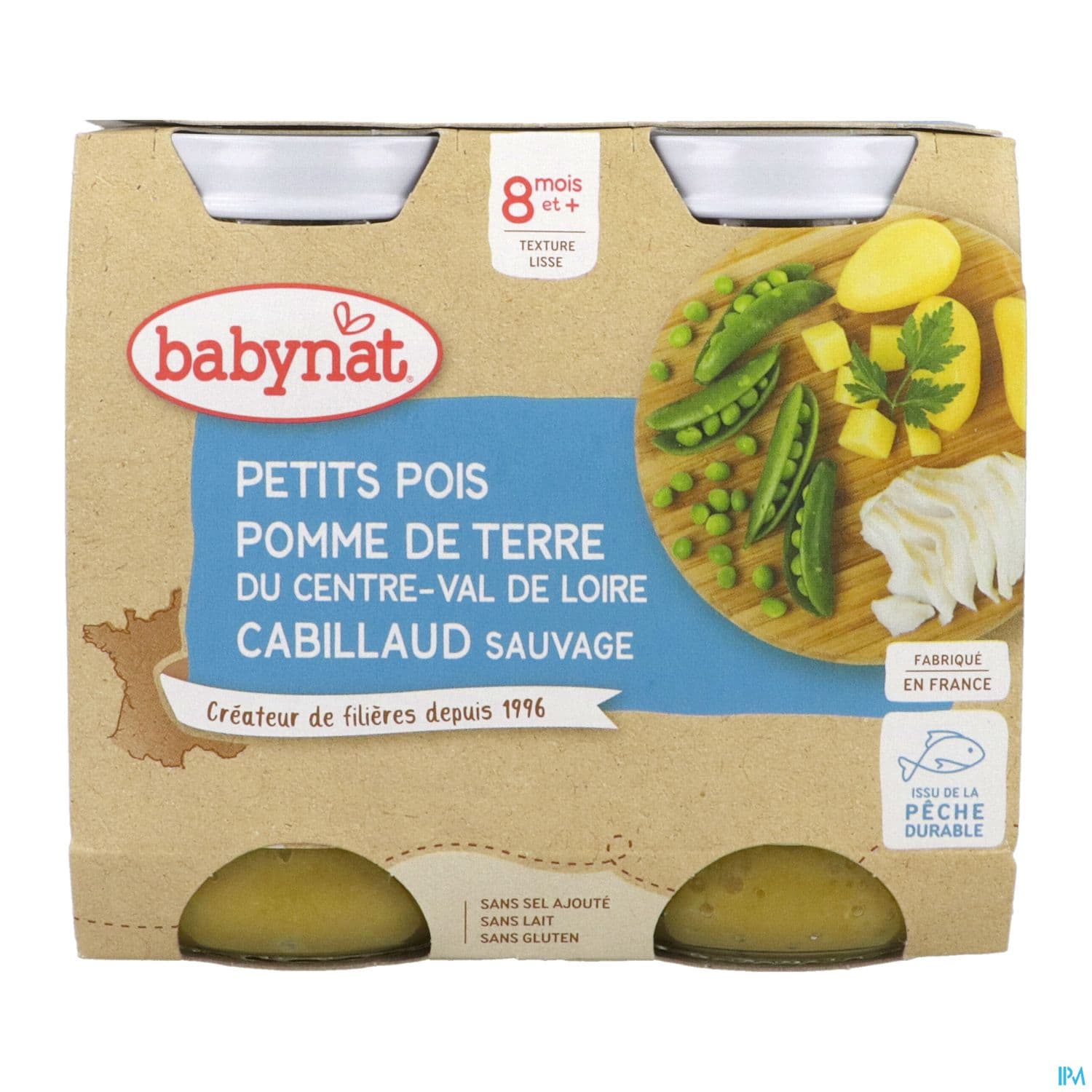 Babybio Babynat Petits Pois Pomme De Terre Du Centre Val De Loire Cabillaud Sauvage 8m 200g X2