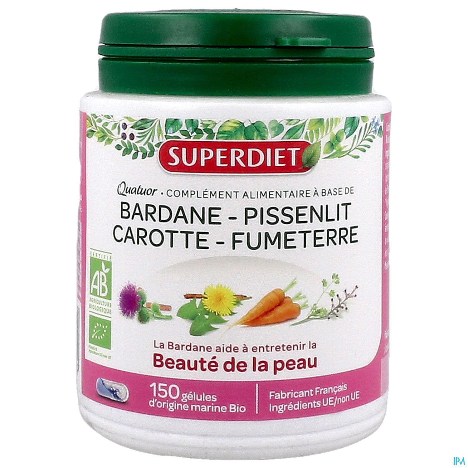 Superdiet Quatuor Beaute De La Peau Bio Bardane Pissenlit Carotte Fumeterre Gelule 150