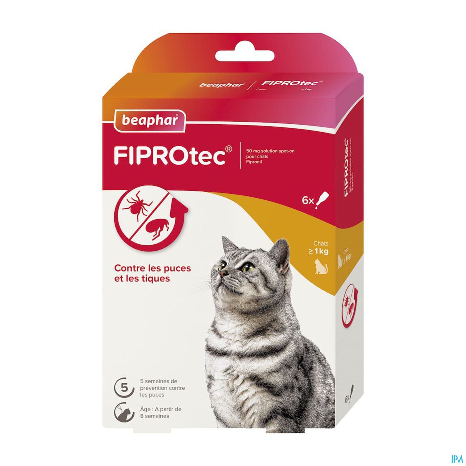 Beaphar Fiprotec 50mg Pipette Sol Spot On Chat +1kg X6