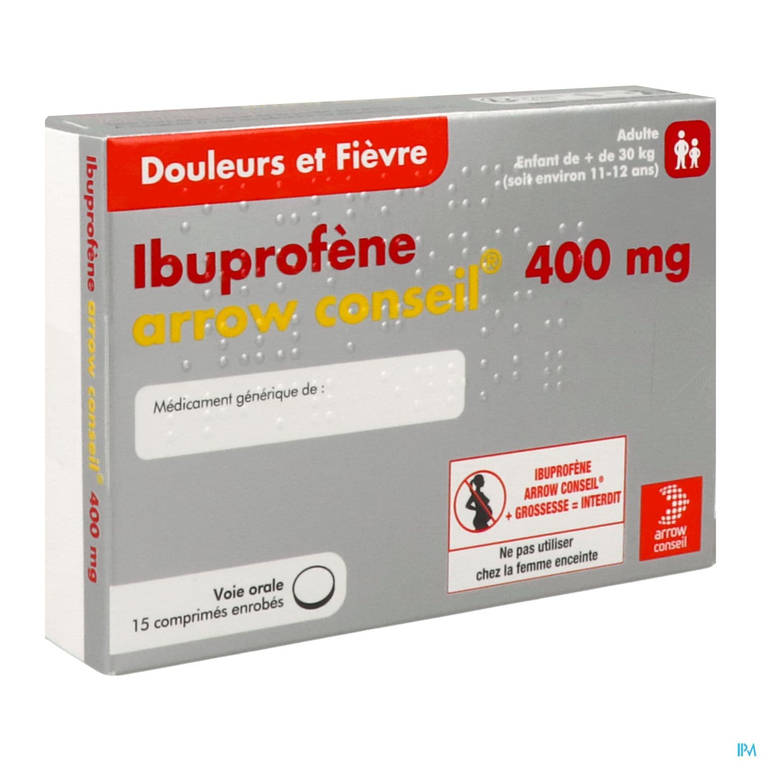 Ibuprofene Arrow Conseil 400mg Comprime Enrobe 15