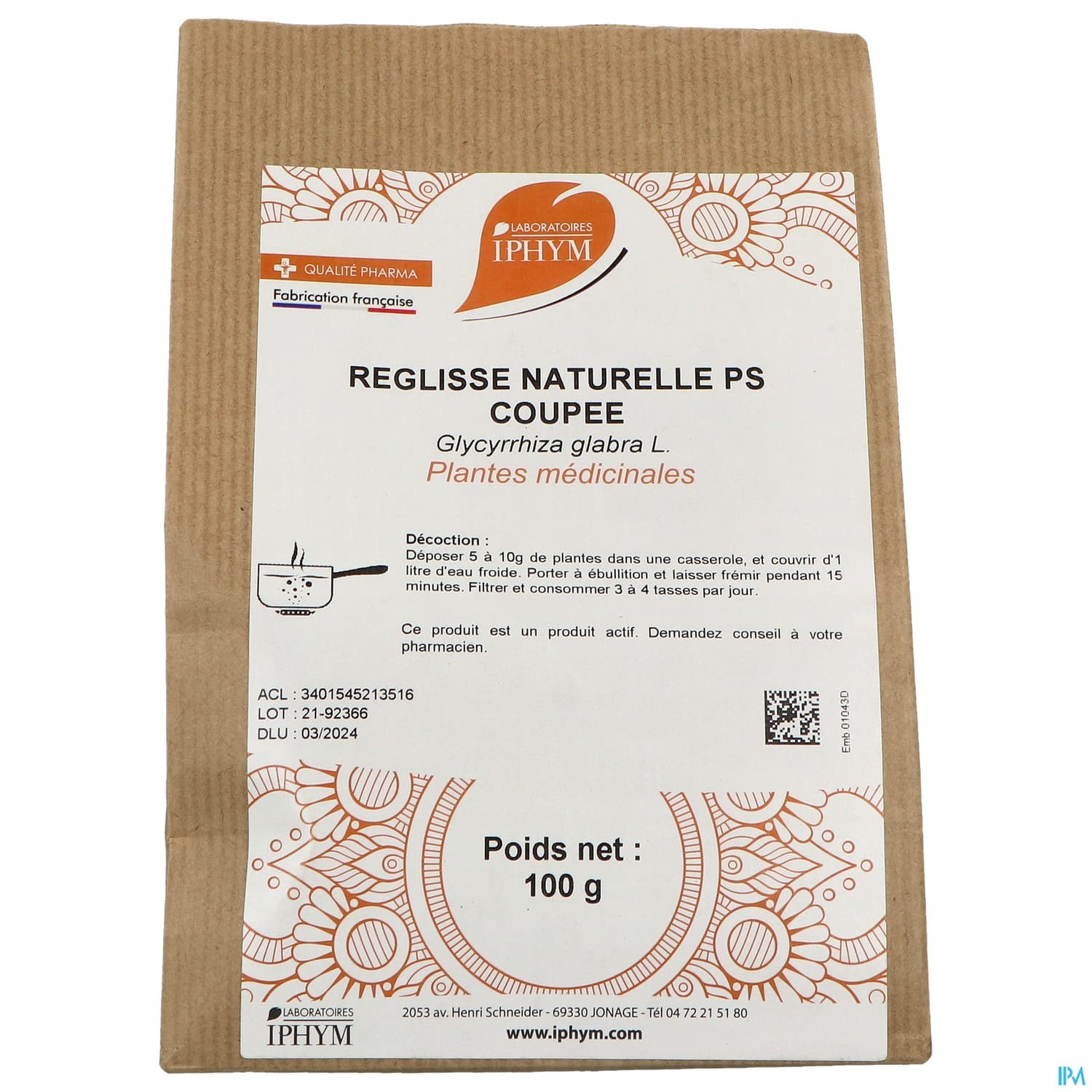 REGLISSE NAT IPHYM COUPEE 100G