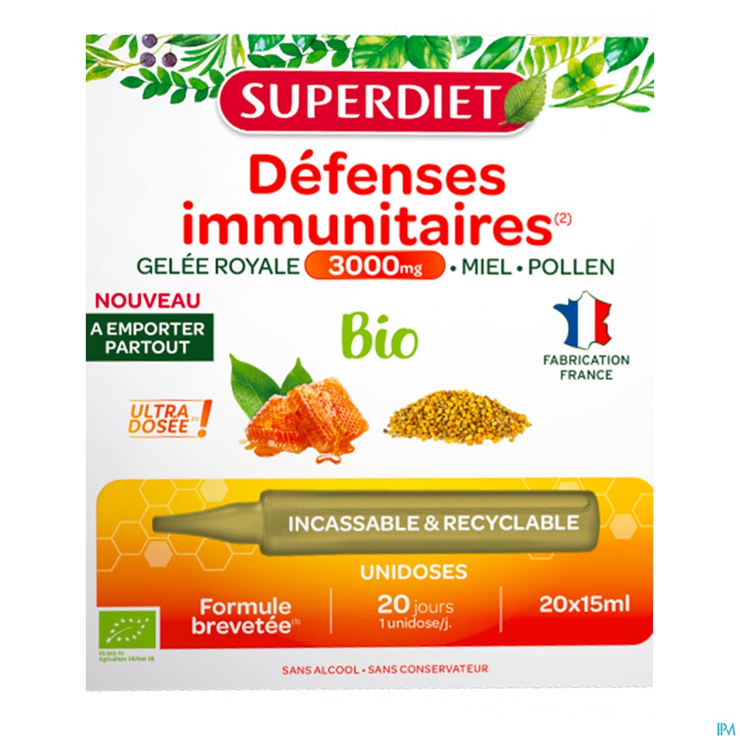 Superdiet Defense Immunitaire Gelee Royale 3000 Bio Unidose 15ml 20