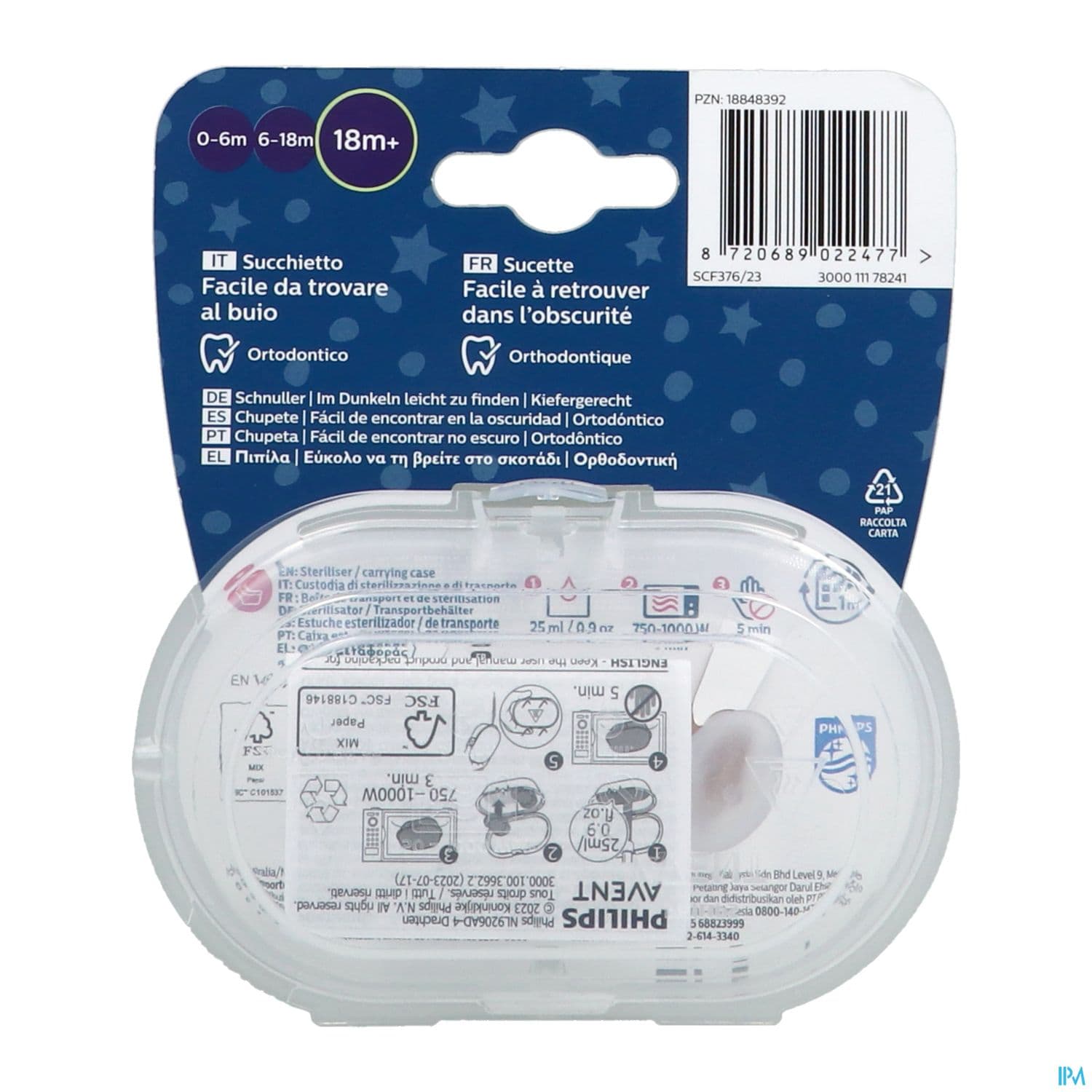 Avent Sucette Ultra Air Nuit +18mois Star Moon X2