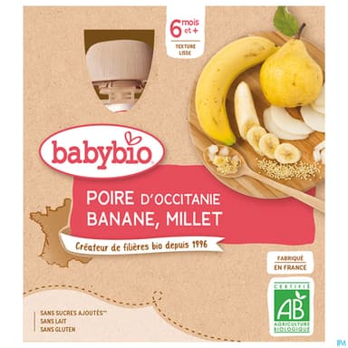 BABYBIO GOURD POIRE/BANANE 4X90G