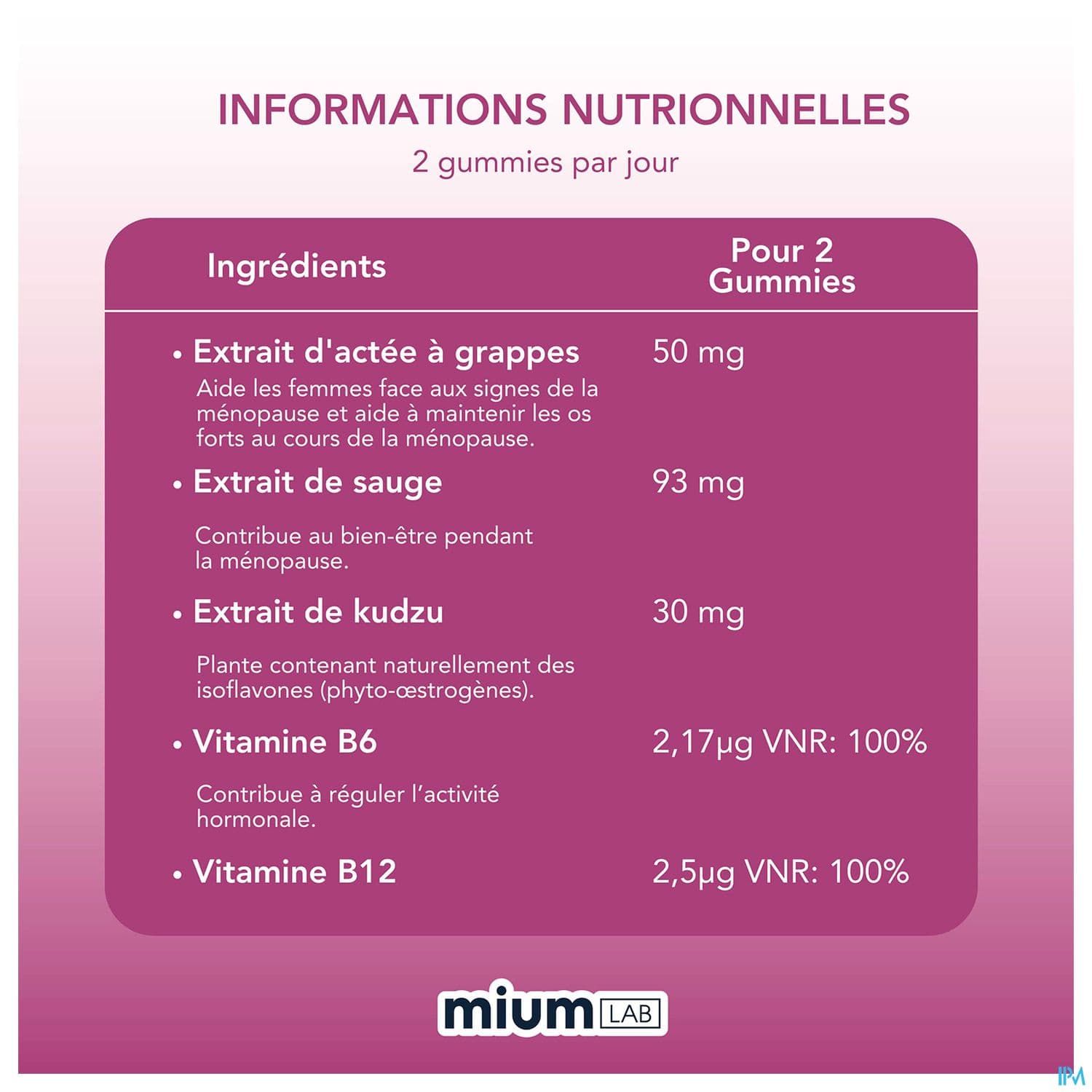 MIUMLAB S/SUC MENOPAUSE GUMMIE 42