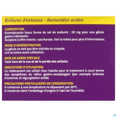 Esomeprazole Arrow Conseil 20mg Gelule Gastroresistante 14
