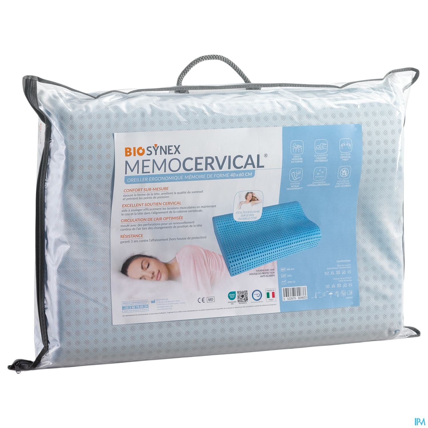 Innoxa Oreiller Memocervical Double Vague Bleu
