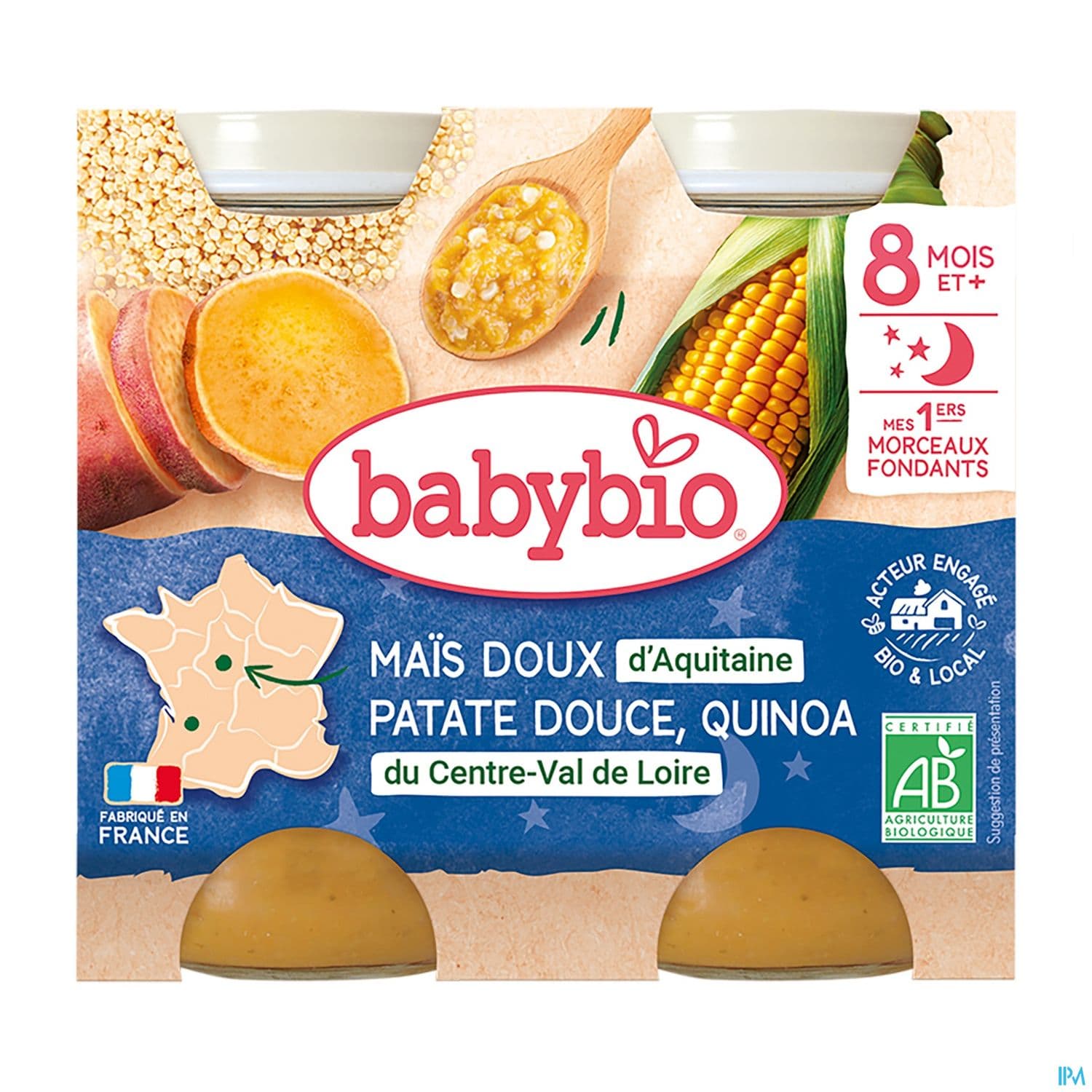 Babybio Bonne Nuit Mais Doux D'aquitaine Patate Douce Quinoa Du Centre Val De Loire 8m 200g X2