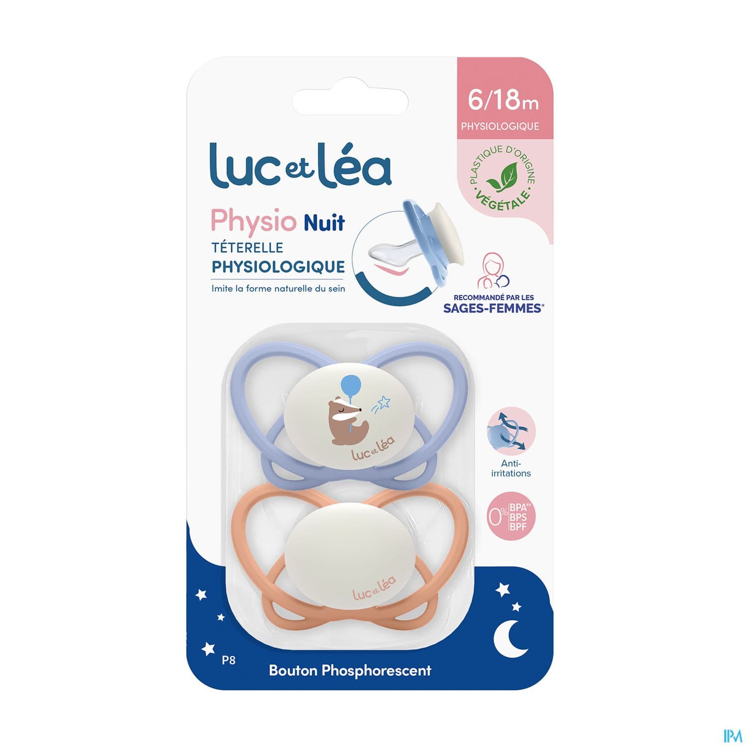 Luc Et Lea Sucette Physiologique Nuit 6/18m P8 X2