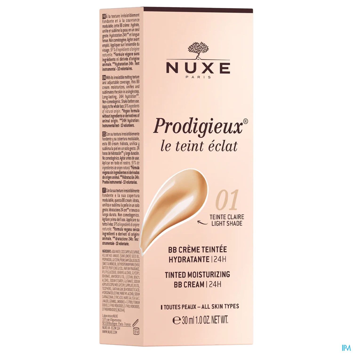 Nuxe Prodigieux Le Teint Eclat Bb Creme Teintee Hydratante 24h Teinte Claire Tube 30ml