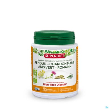 Superdiet Quatuor Digestion Bio Fenouil Chardon Marie Anis Vert Romarin Gelule 150