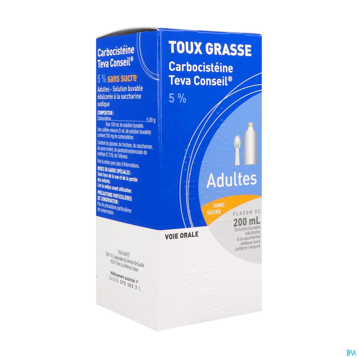 Carbocisteine Teva Conseil 5% Adulte Sans Sucre 200ml