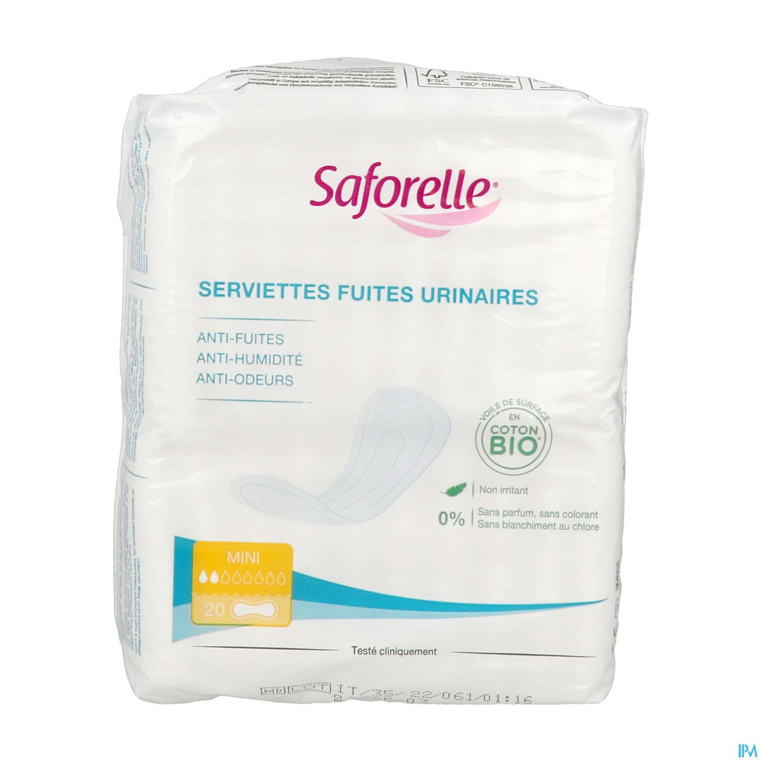 Saforelle Serviette Fuite Urinaire En Coton Bio Femme Mini Sachet 20