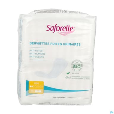 Saforelle Serviette Fuite Urinaire En Coton Bio Femme Mini Sachet 20