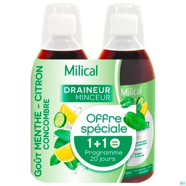 Milical Draineur Ultra Menthe Citron Solution Buvable 500ml X2