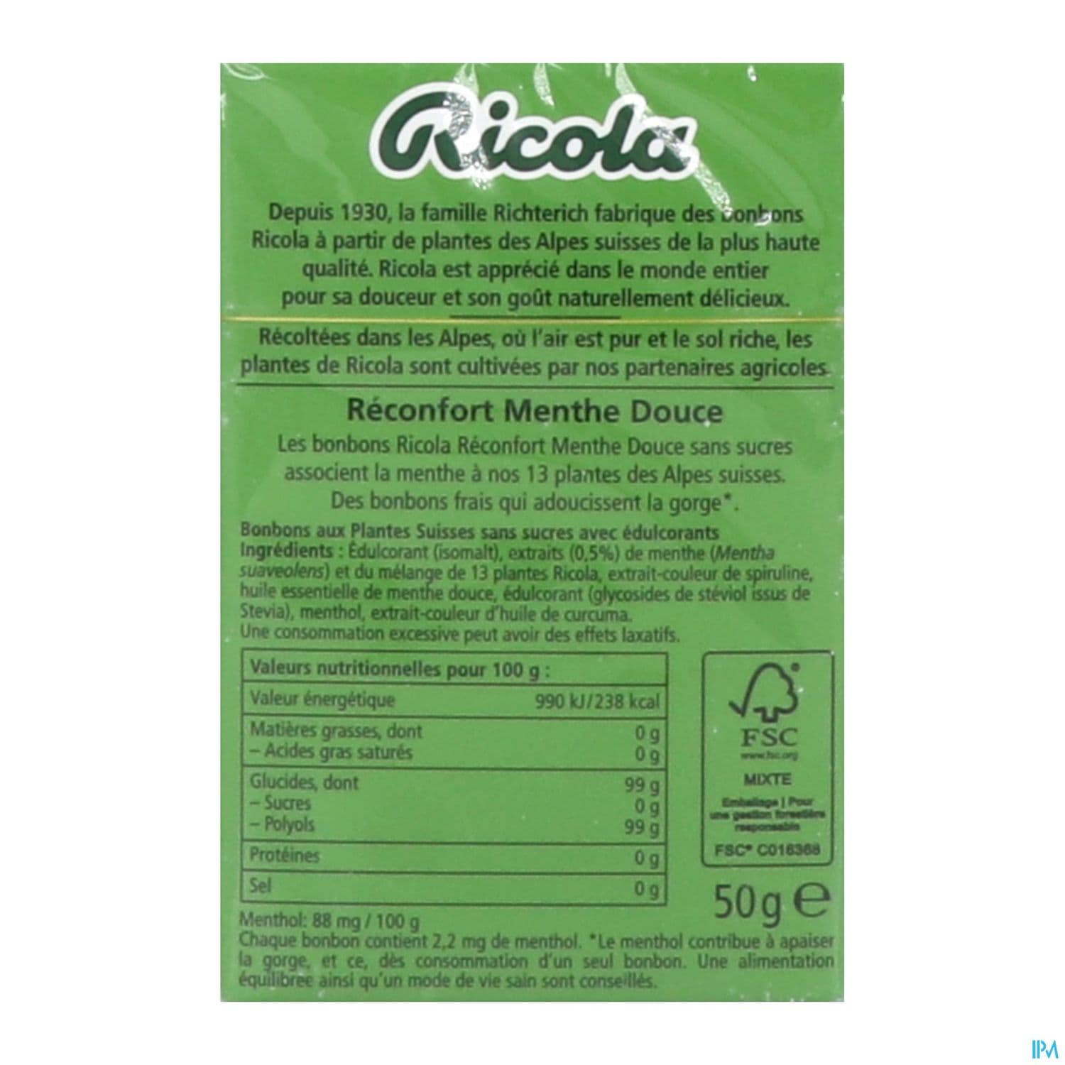 RICOLA RECONFORT MENTHE DOUCE 50G