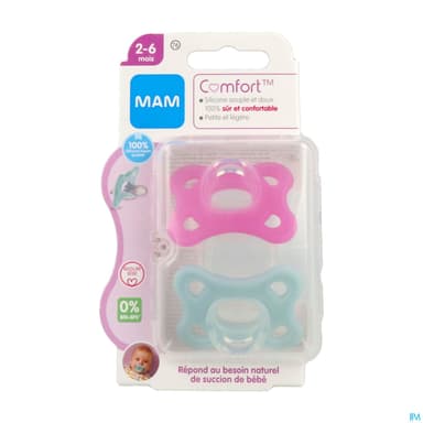 SUCET MAM COMFORT SIL ROSE 2-6M X2