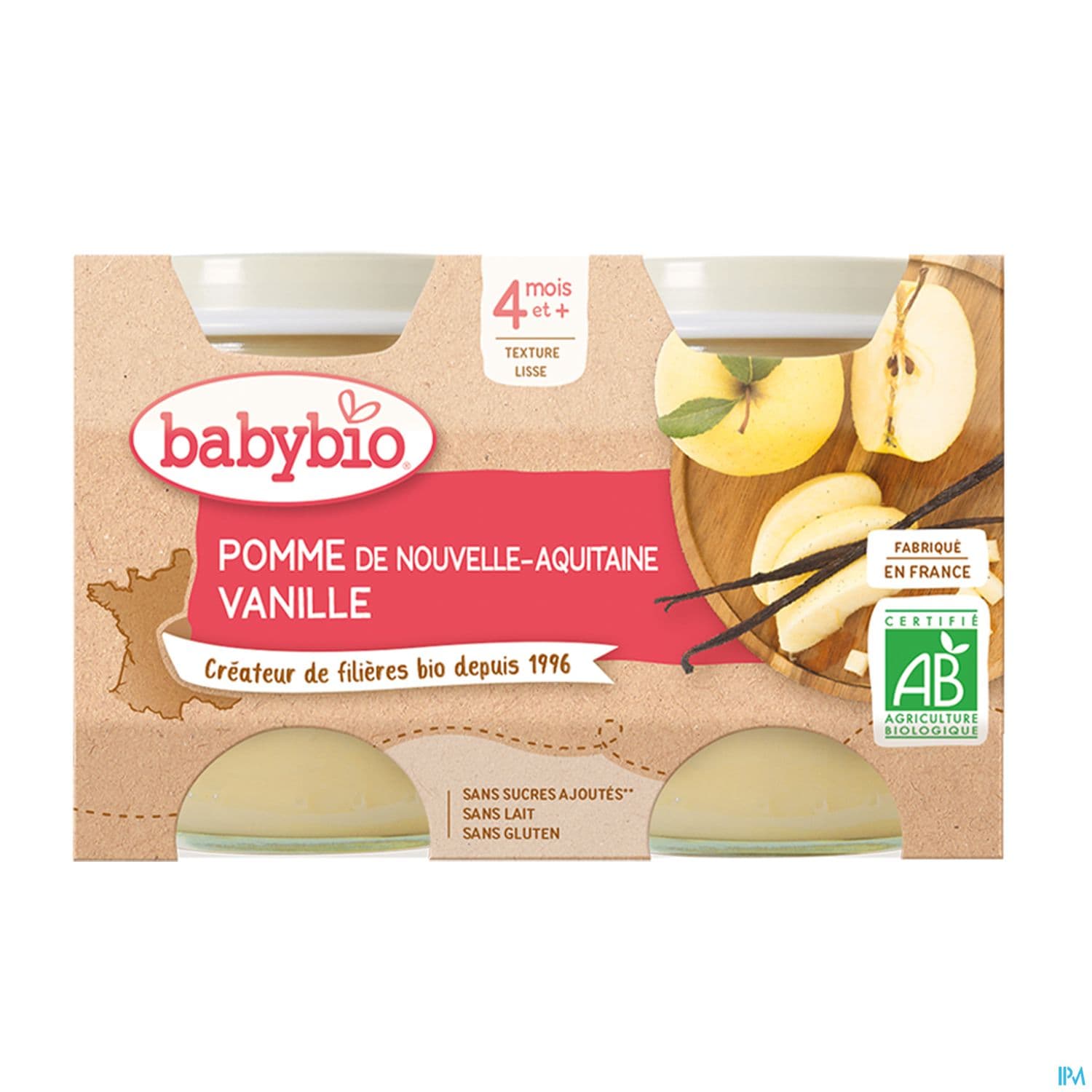 BABYBIO POMME/VANILLE 2X130G