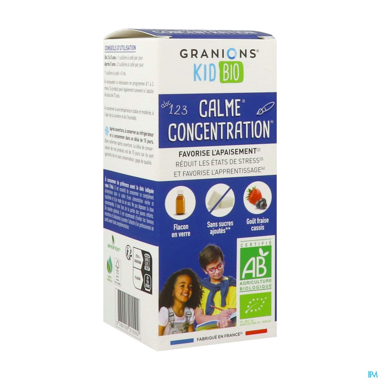 Granions Kid Bio Calme Et Concentration Solution Buvable Fraise Cassis 125ml