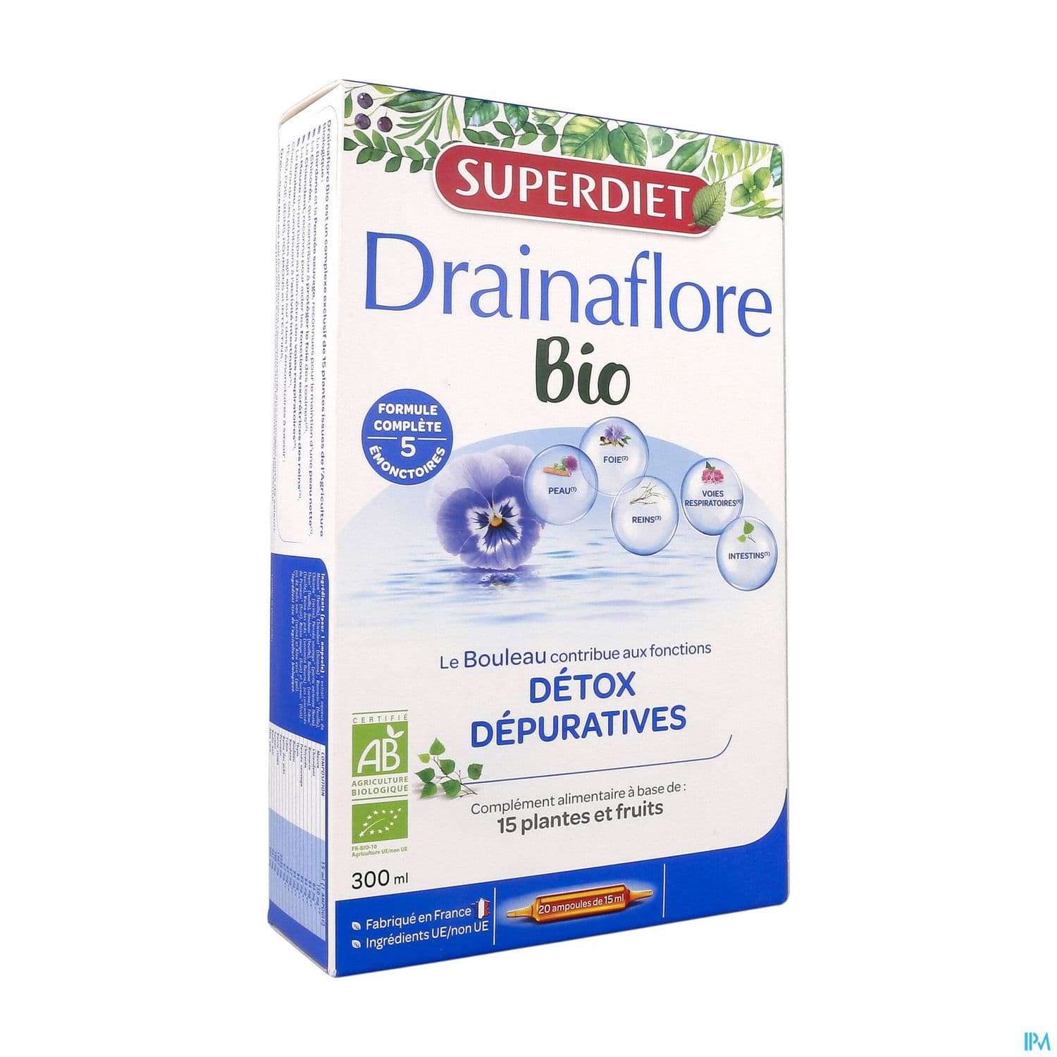 Superdiet Drainaflore Bio Ampoule Buvable 15ml 20