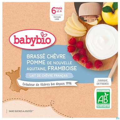 Babybio Brasse Au Lait De Chevre Francais Pomme Framboise Gourde 6m 85g X4