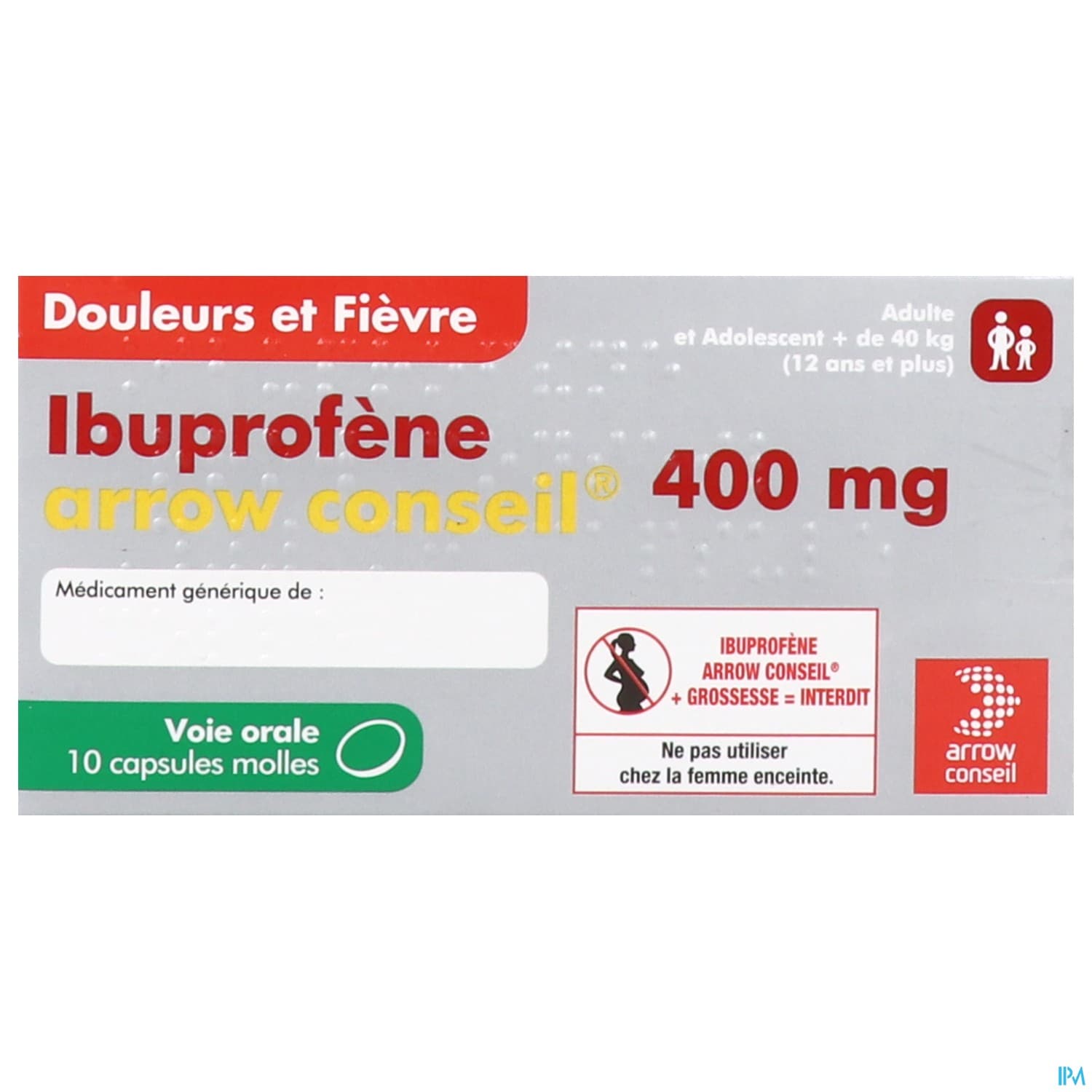 Ibuprofene Arrow Conseil 400mg Capsule Molle 10
