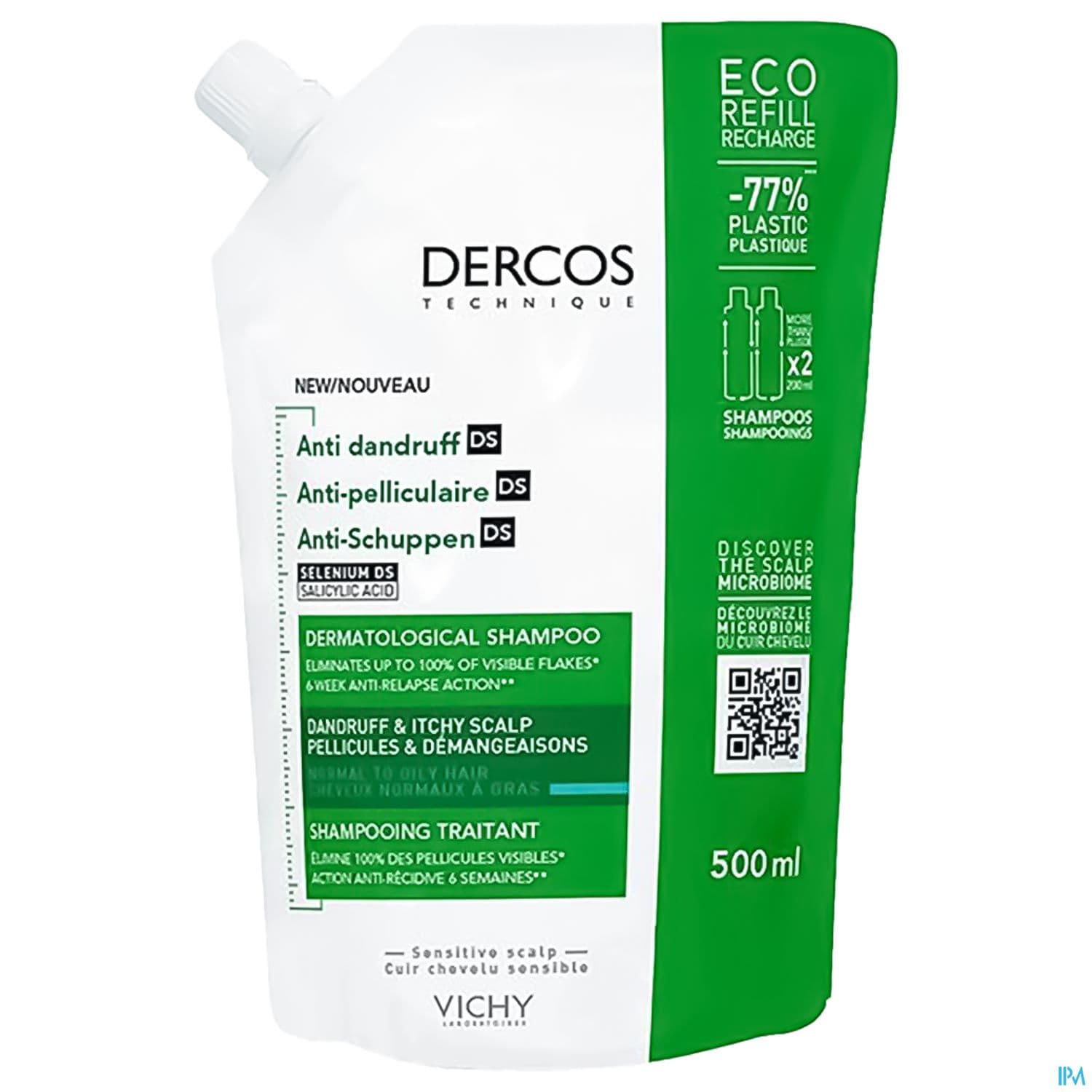 DERCOS DS SH A/PEL GRAS RECH500ML