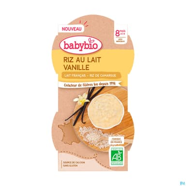 BABYBIO RIZ AU LAIT VANILLE 2X100G
