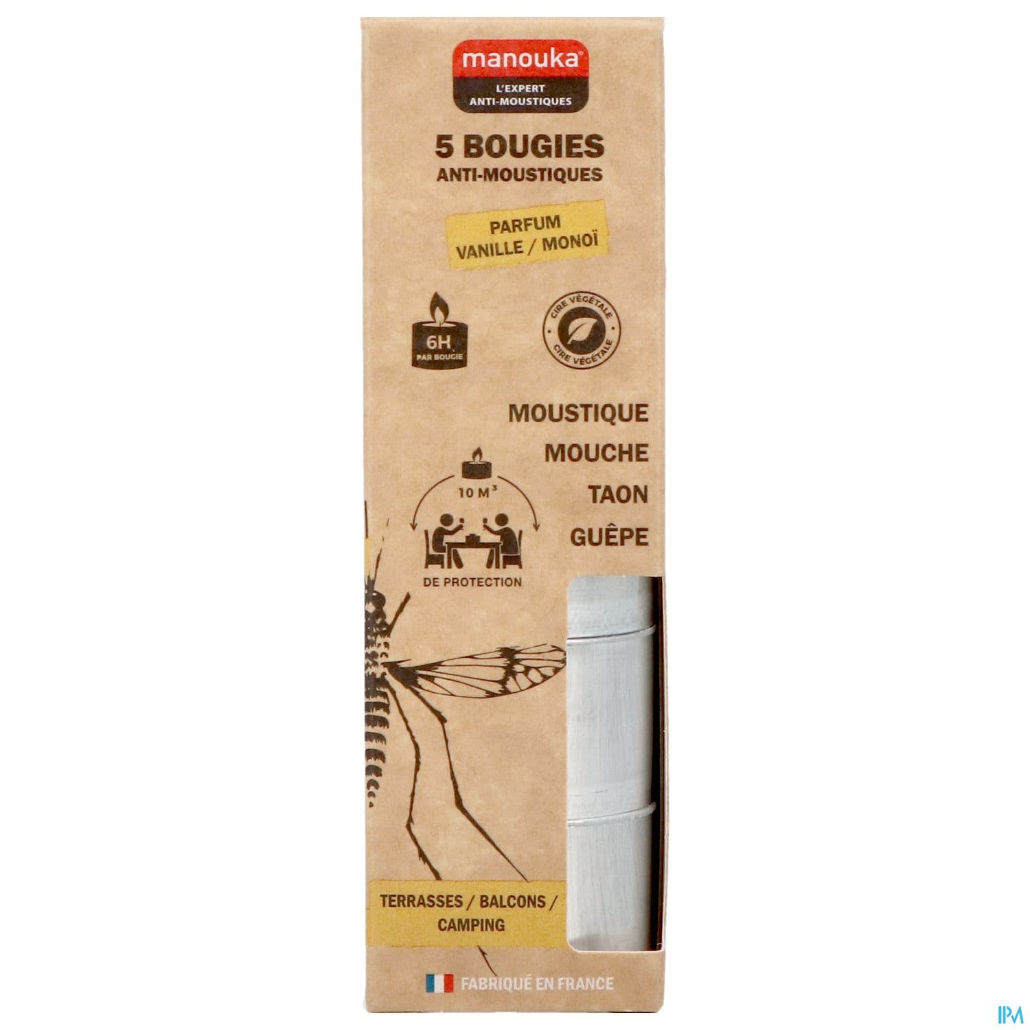 Manouka Bougie Antimoustique Vanille Monoi X5