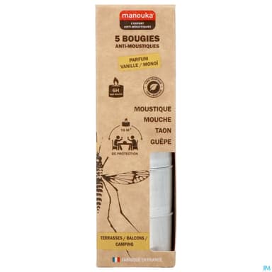 Manouka Bougie Antimoustique Vanille Monoi X5