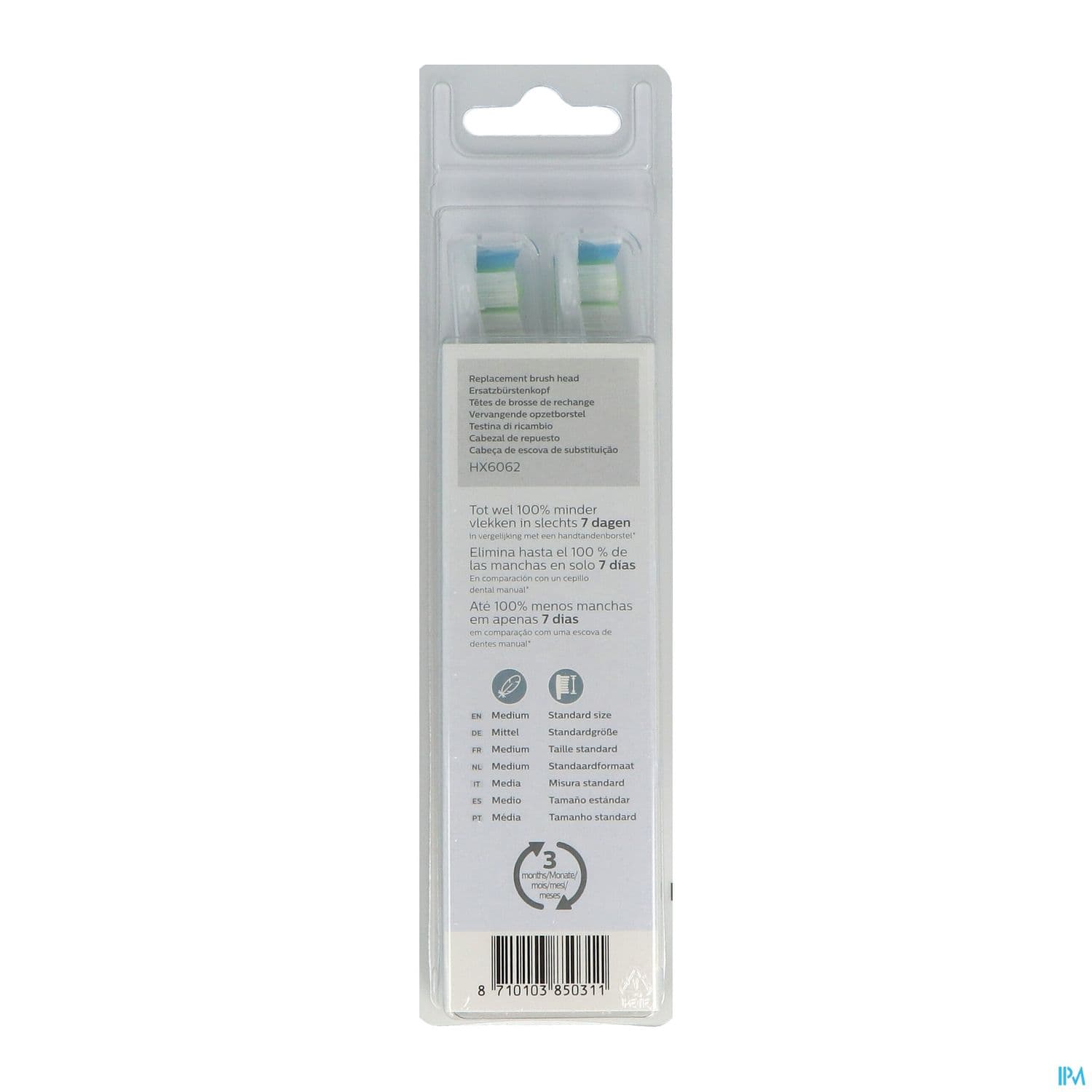 Sonicare Tete De Rechange Pour Brosse A Dents Electrique W2 White Brushsync Blanche Hx6062/10 X2