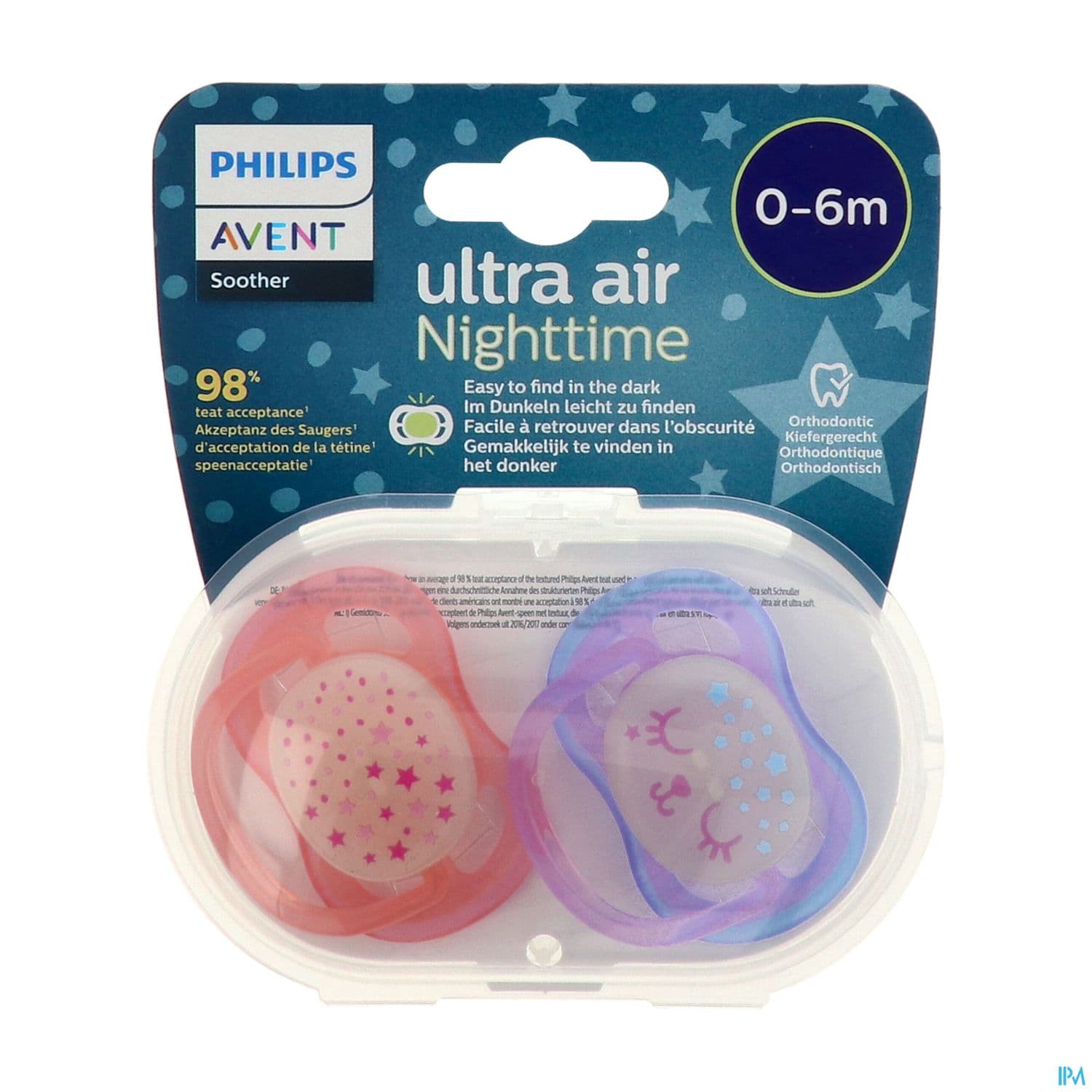 Avent Sucette Ultra Air Nuit Silicone 0/6mois Mixte Scf376/10 X2
