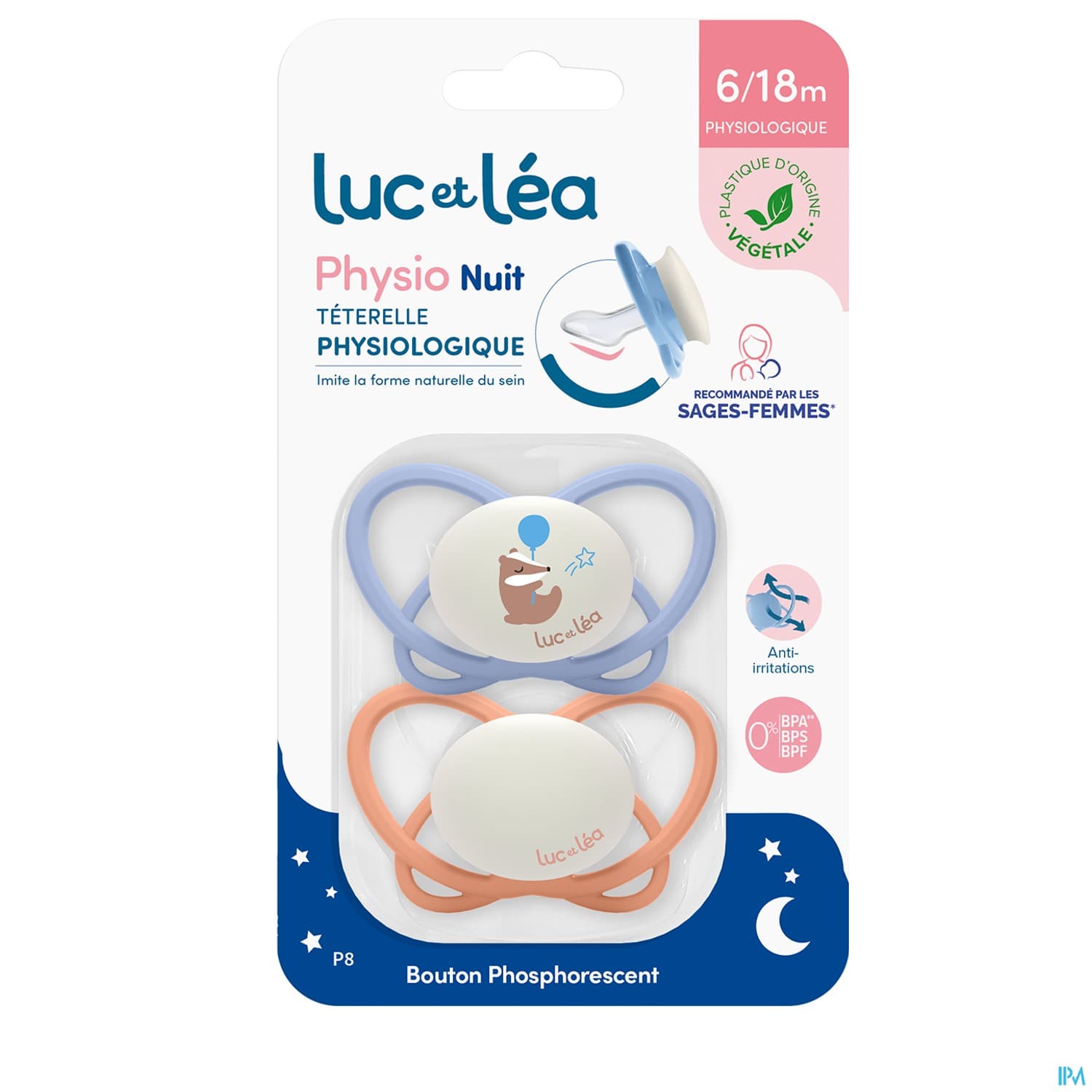 Luc Et Lea Sucette Physiologique Nuit 6/18m P8 X2
