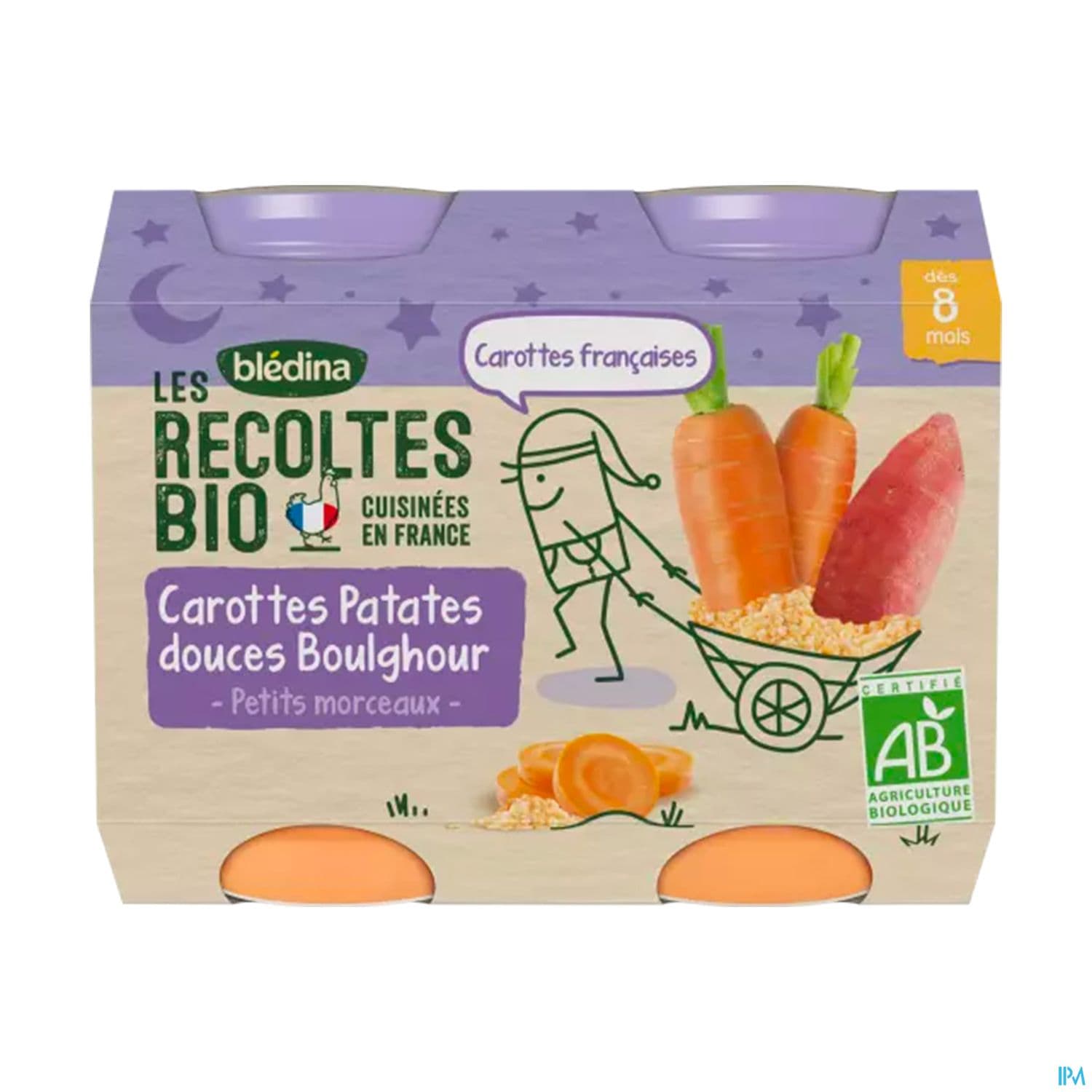 Bledina Les Recoltes Bio Pot Carotte Patate Douce Boulgour 200g X2