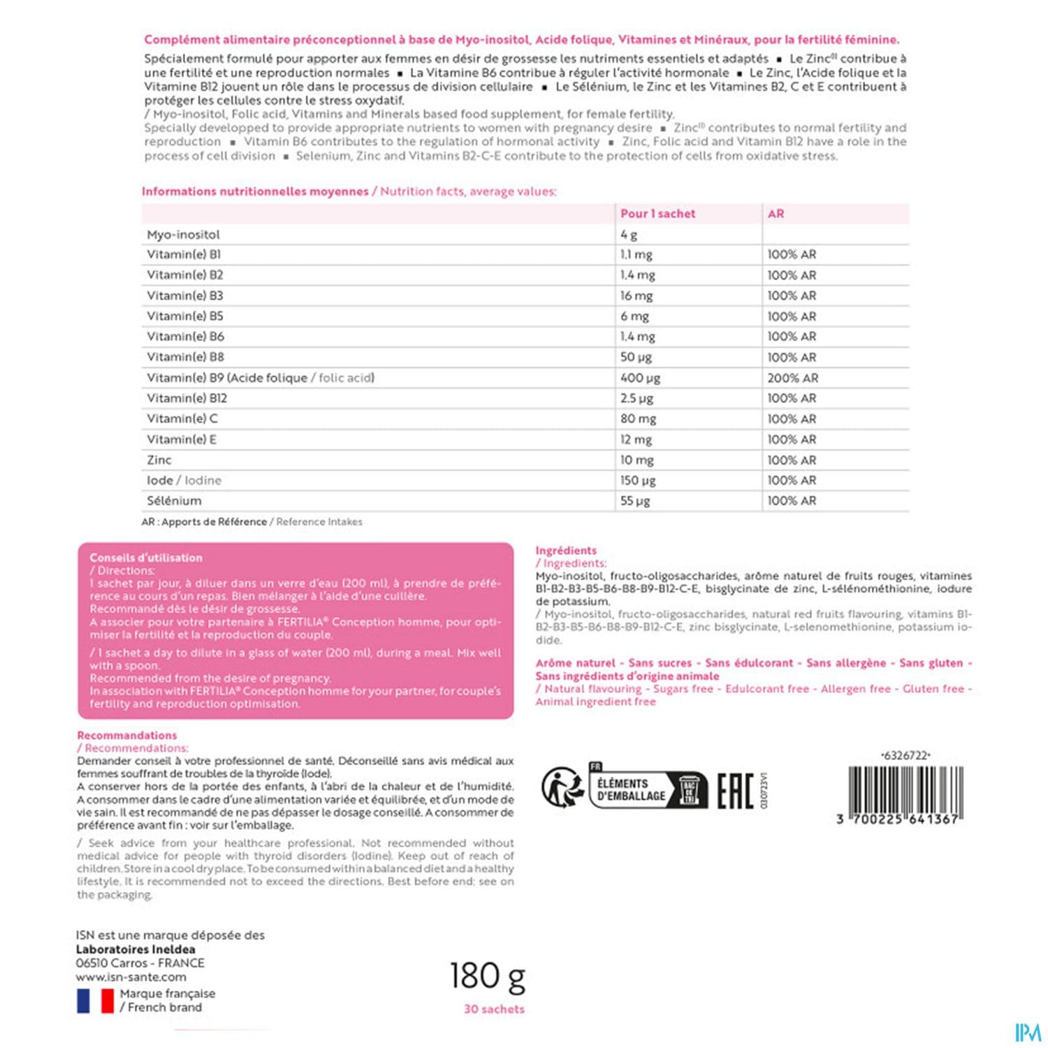 Ineldea Isn Fertilia Conception Femme Fertilite Feminine Sachet 30