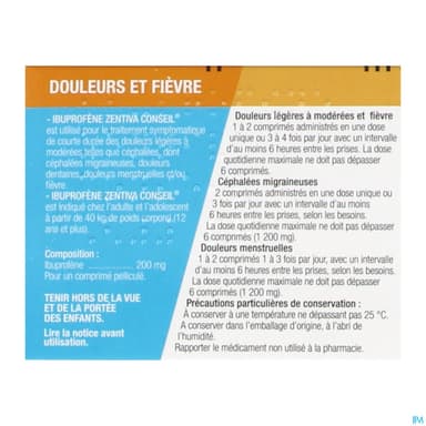 Ibuprofene Zentiva Conseil 200mg Comprime Pellicule 20