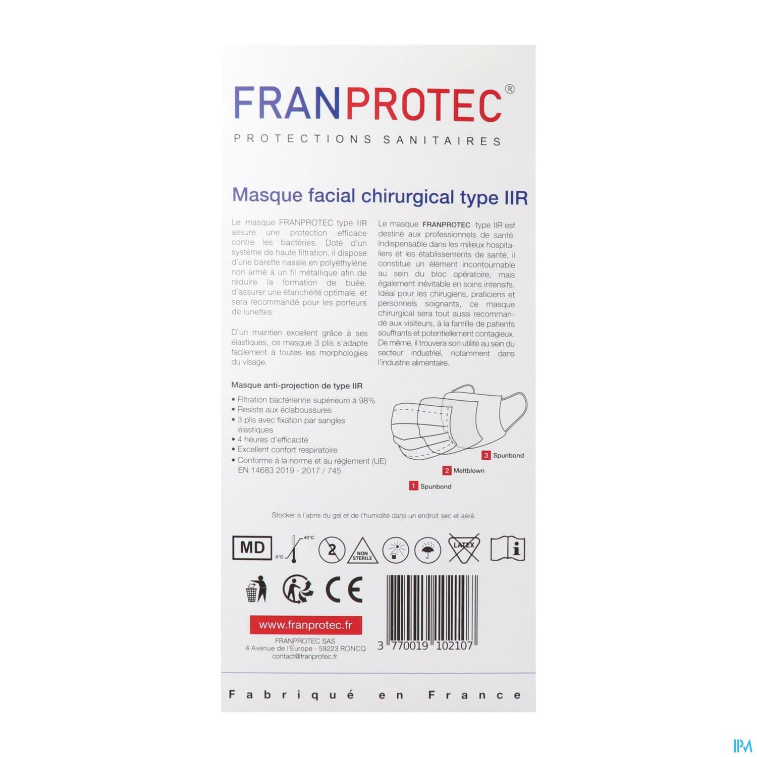 FRANPROTEC MASQ CHIR TYPE II X50
