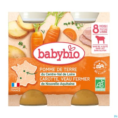 BABYBIO MENU PDT/CAROT/VEAU 2X200G