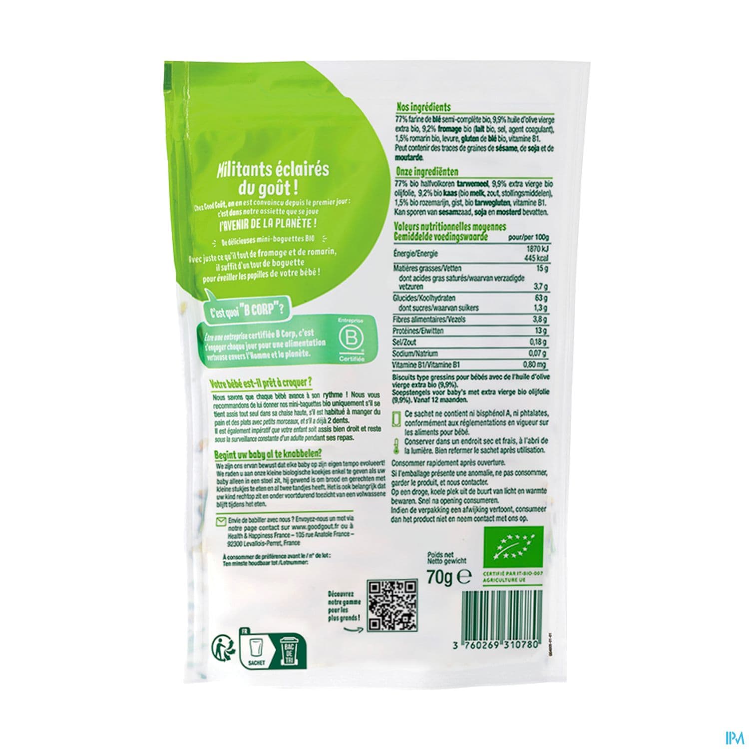 Good Gout Baby Mini Baguette Romarin Fromage Bio 70g