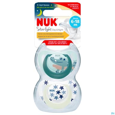 Nuk Sucette Silicone Starlight 6/18m Garcon X2