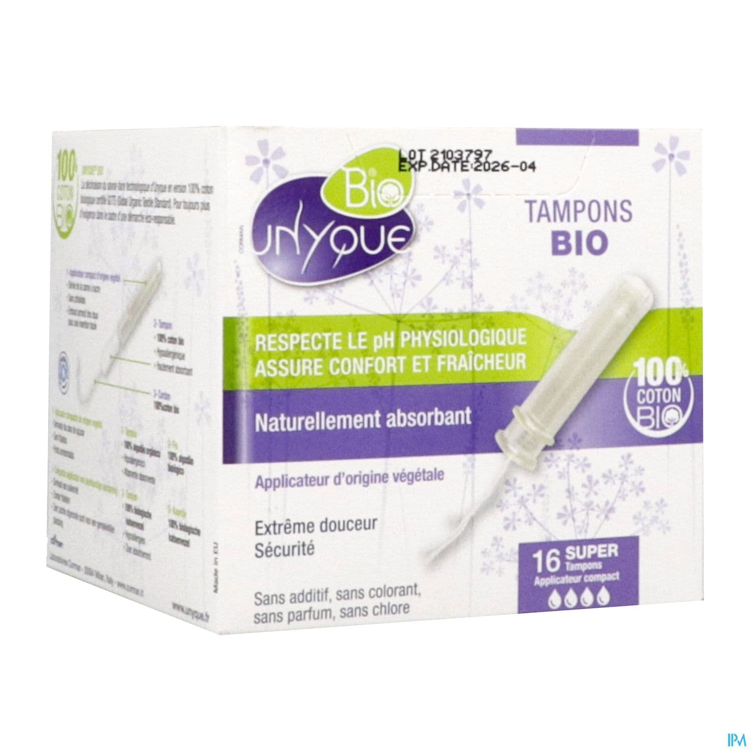 UNYQUE TAMPON BIO COT APPLIC SUP16