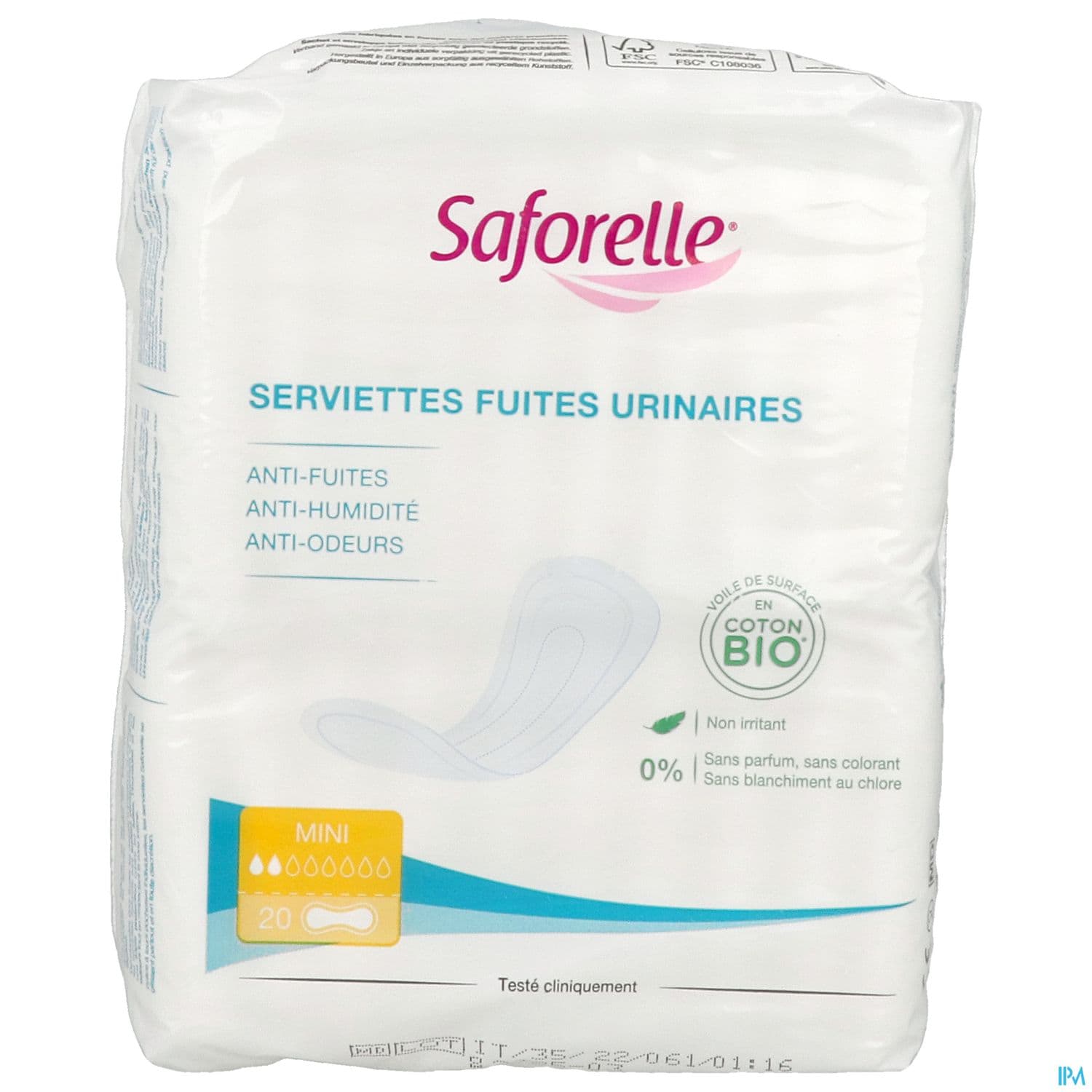 Saforelle Serviette Fuite Urinaire En Coton Bio Femme Mini Sachet 20