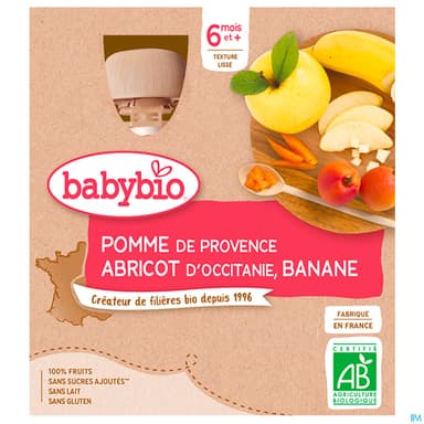 BABYBIO GOURD POM/ABR/BAN 4X90