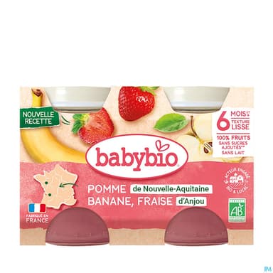 BABYBIO BANANE/FRAISE MENTH 2X130G